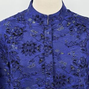 Chico's Silk and Linen Shirt Jacket Women's 1 Blue Floral Asian Design
